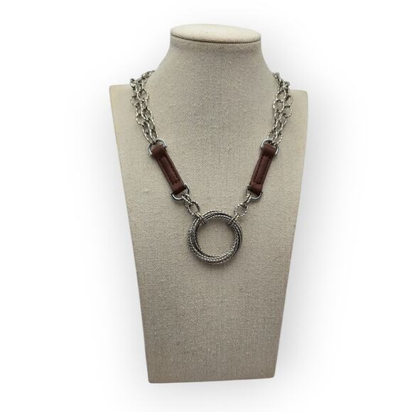 Cookie Lee Silver & Leather Circle Pendant Necklace - Picture 2 of 7